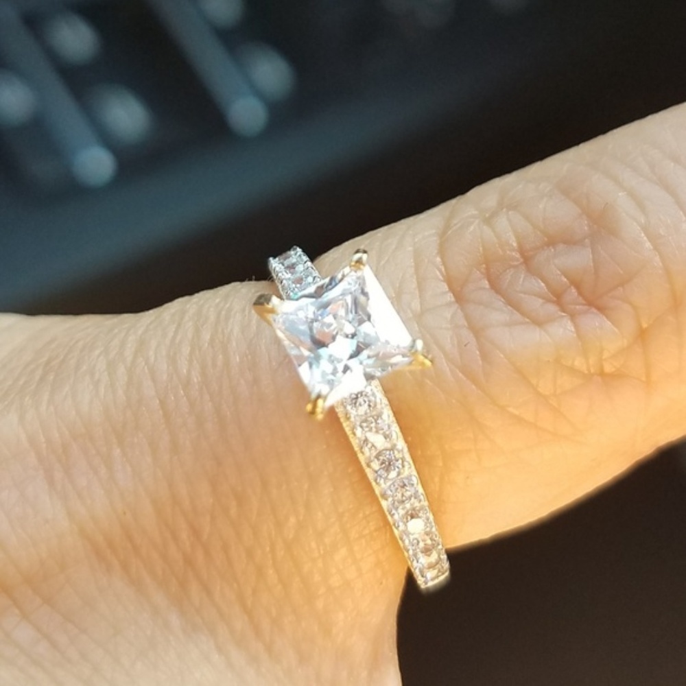 Dainty 14k Solid Yellow Gold Round Engagement Ring - Picture 7 of 9